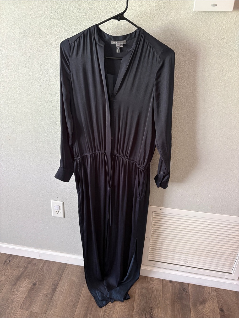 Vince Dark Midnight Blue Long-Sleeve Drawstring Waist Maxi Dress
